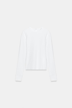 ZARA ФУТБОЛКА В РУБЧИК НА КНОПКАХ, БЕЛЫЙ