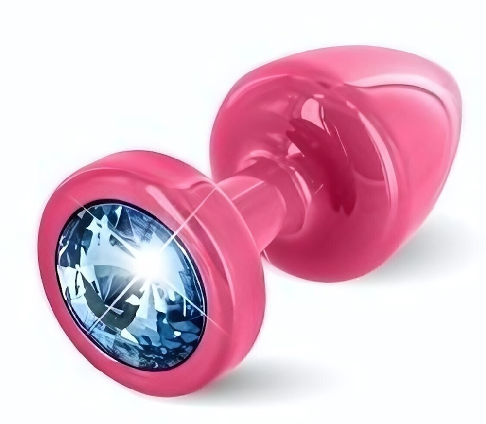 Розовая пробка с голубым кристаллом ANNI round Pink T1 Blue - 6 см. (Цвет: голубой)
