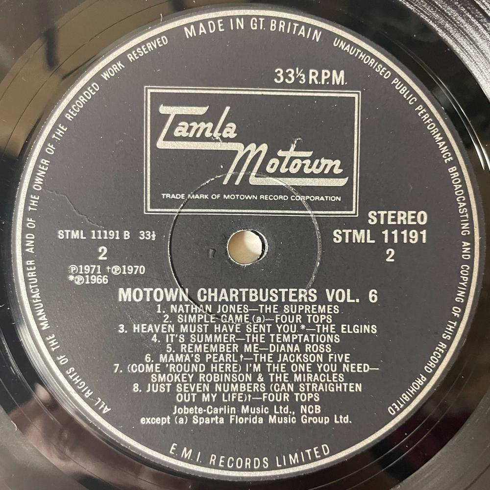 Винтажная виниловая пластинка LP Сборник Фанка Motown Chartbusters Vol Six 6 (Англия 1971) (The Temptations, Diana Ross, The Jackson 5 и др)