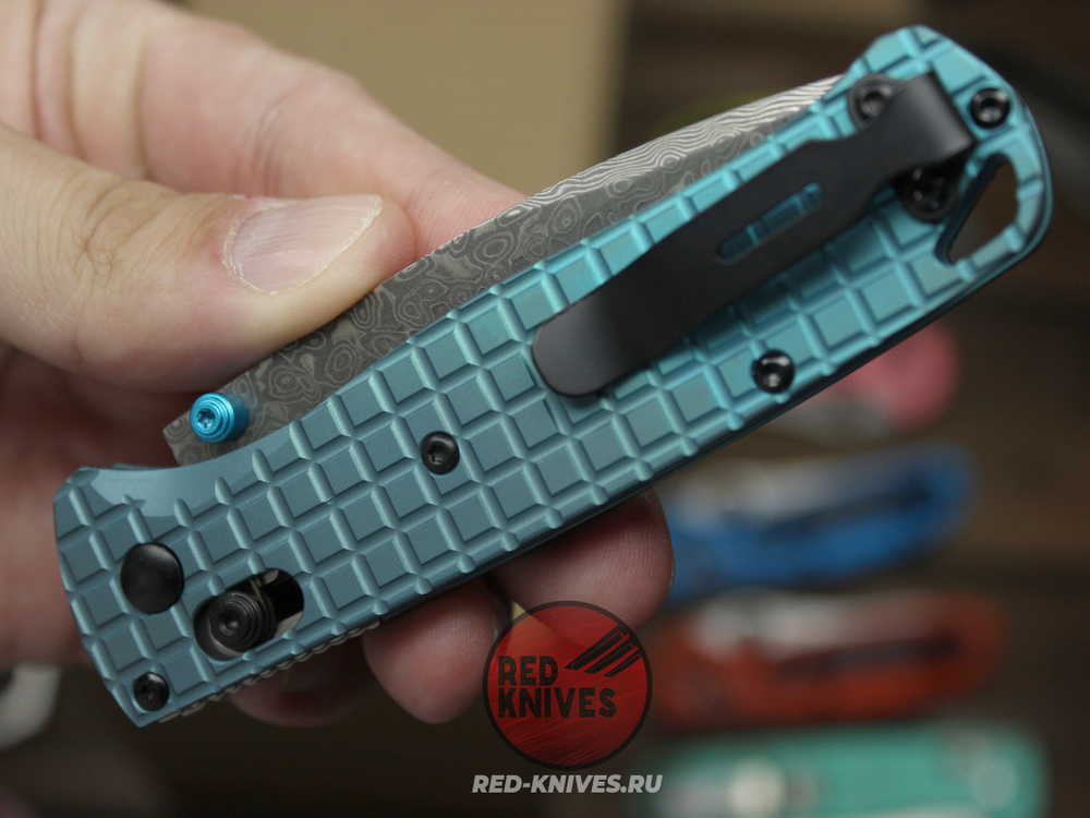Нож Benchmade 535 Bugout Frag Titanium Damascus A+++ - титан цвет иний, клинок дамаск