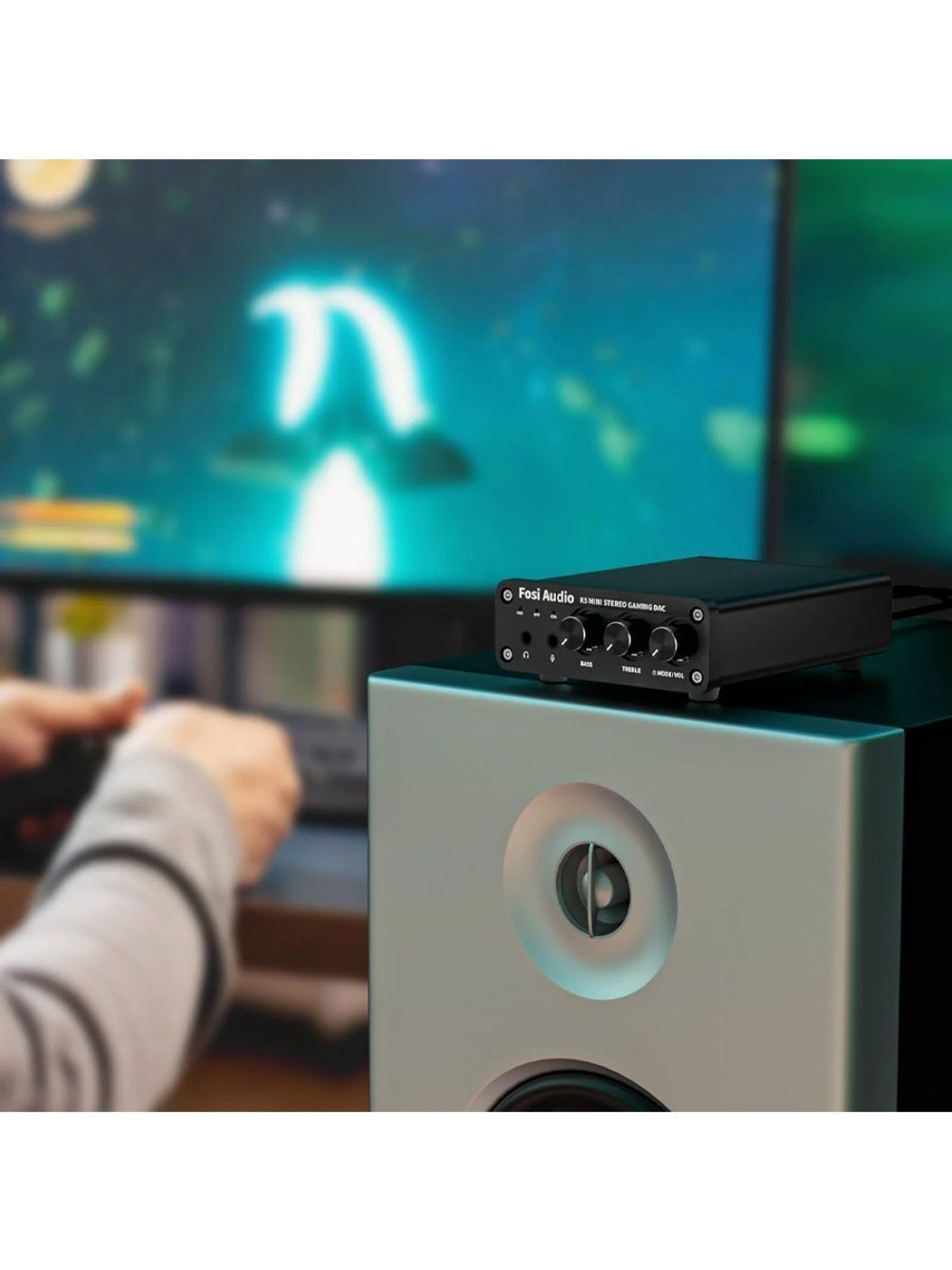 Fosi Audio K5 Игровой усилитель для активных колонок и наушников с микрофоном