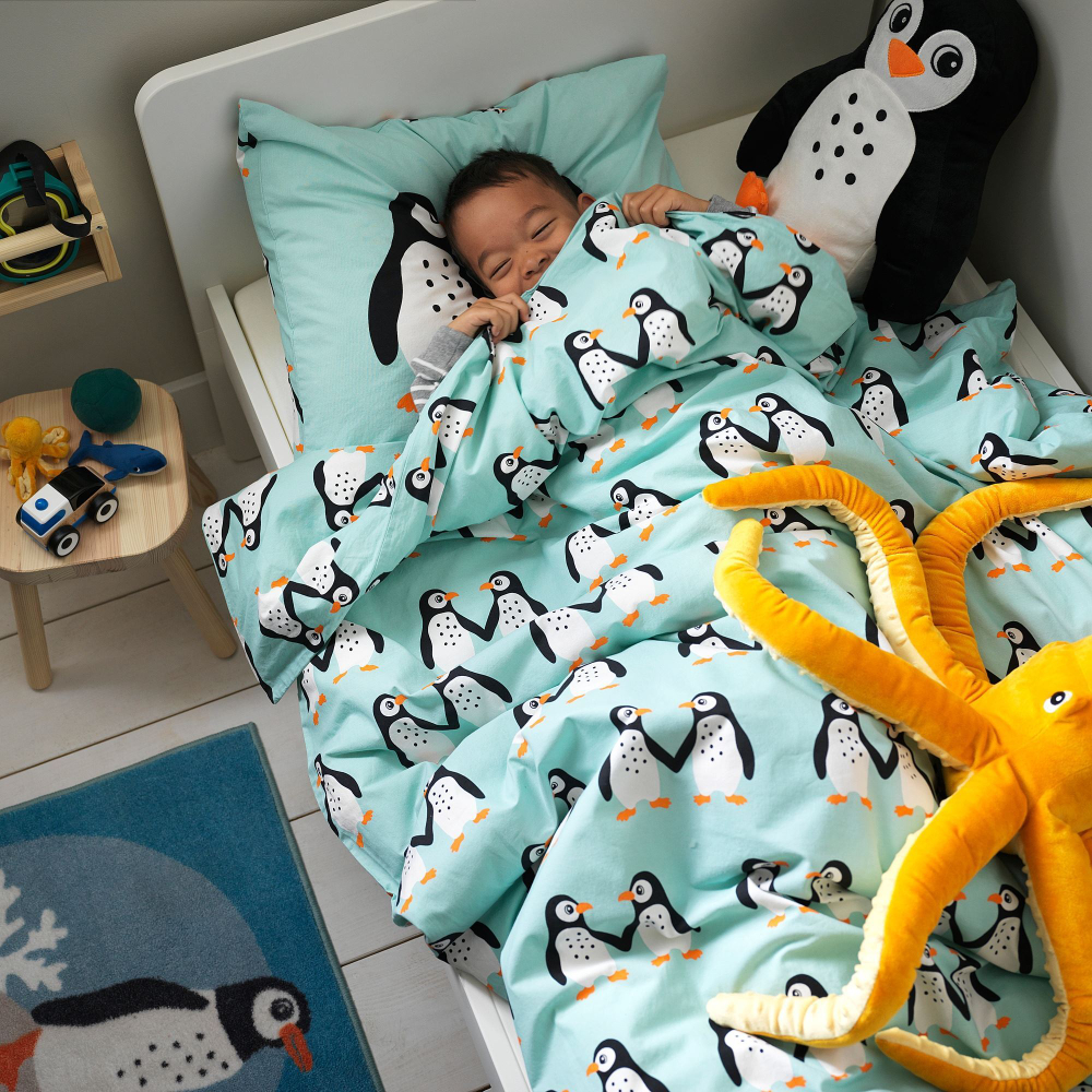Комплект постельного белья IKEA BLAVINGAD (БЛОВИНГАД), Детский, Голубой с рисунком, 150х200, 50х80 см