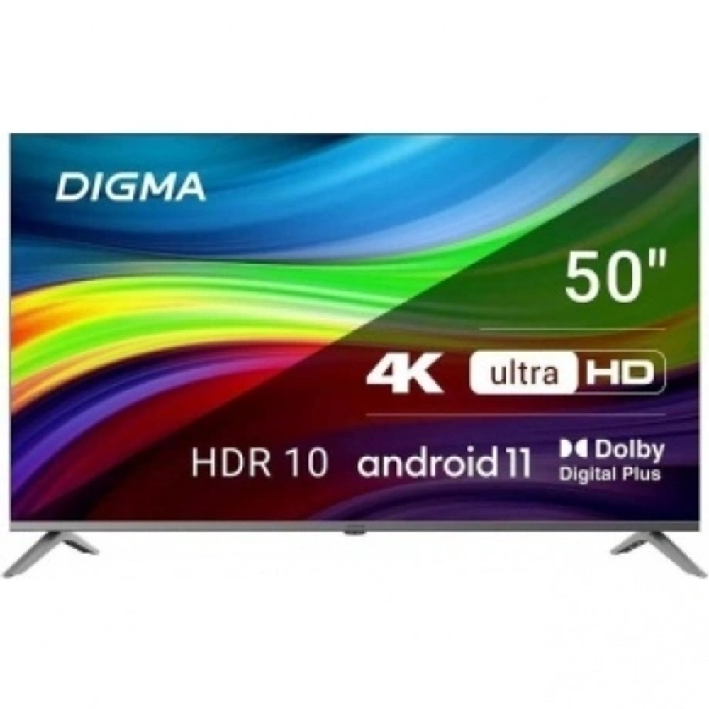 Телевизор LED Digma 50" DM-LED50UBB41 Android TV Frameless Metal темно-серебристый/серебристый 4K Ultra HD 60Hz DVB-T DVB-T2 DVB-C DVB-S DVB-S2 USB WiFi Smart TV