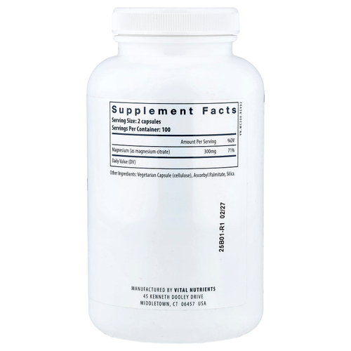 Vital Nutrients, цитрат магния, 200 веганских капсул (150 мг в 1 капсуле)