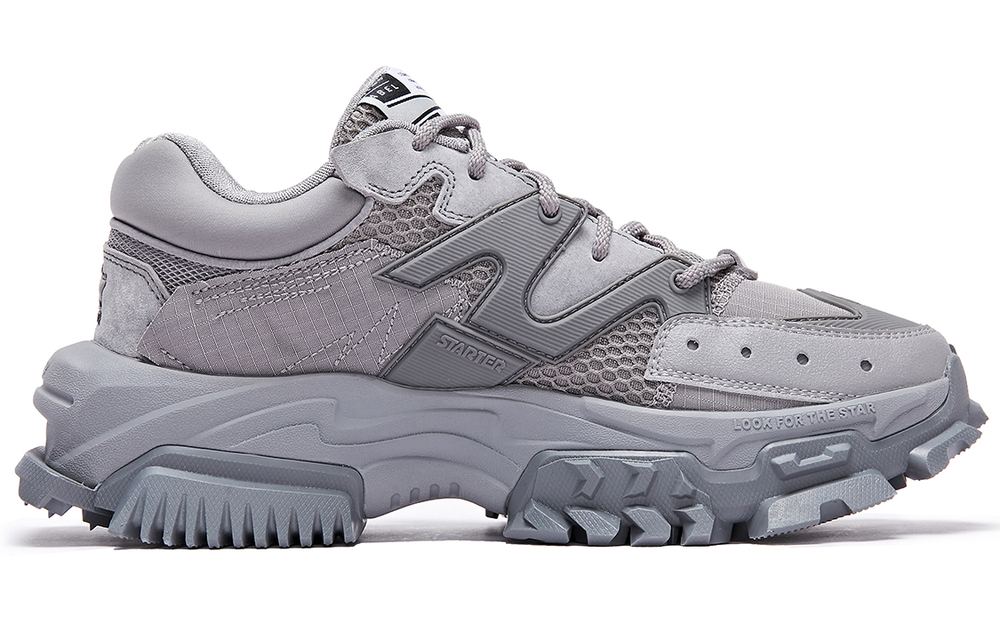 STARTER Mesh, Leather Slip Resistant Abrasion Resistant Low top Chunky Sneakers Men"s Gray