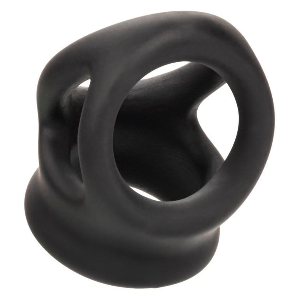 Черное тройное эрекционное кольцо Alpha Liquid Silicone Dual Cage & Ring (Цвет: черный)