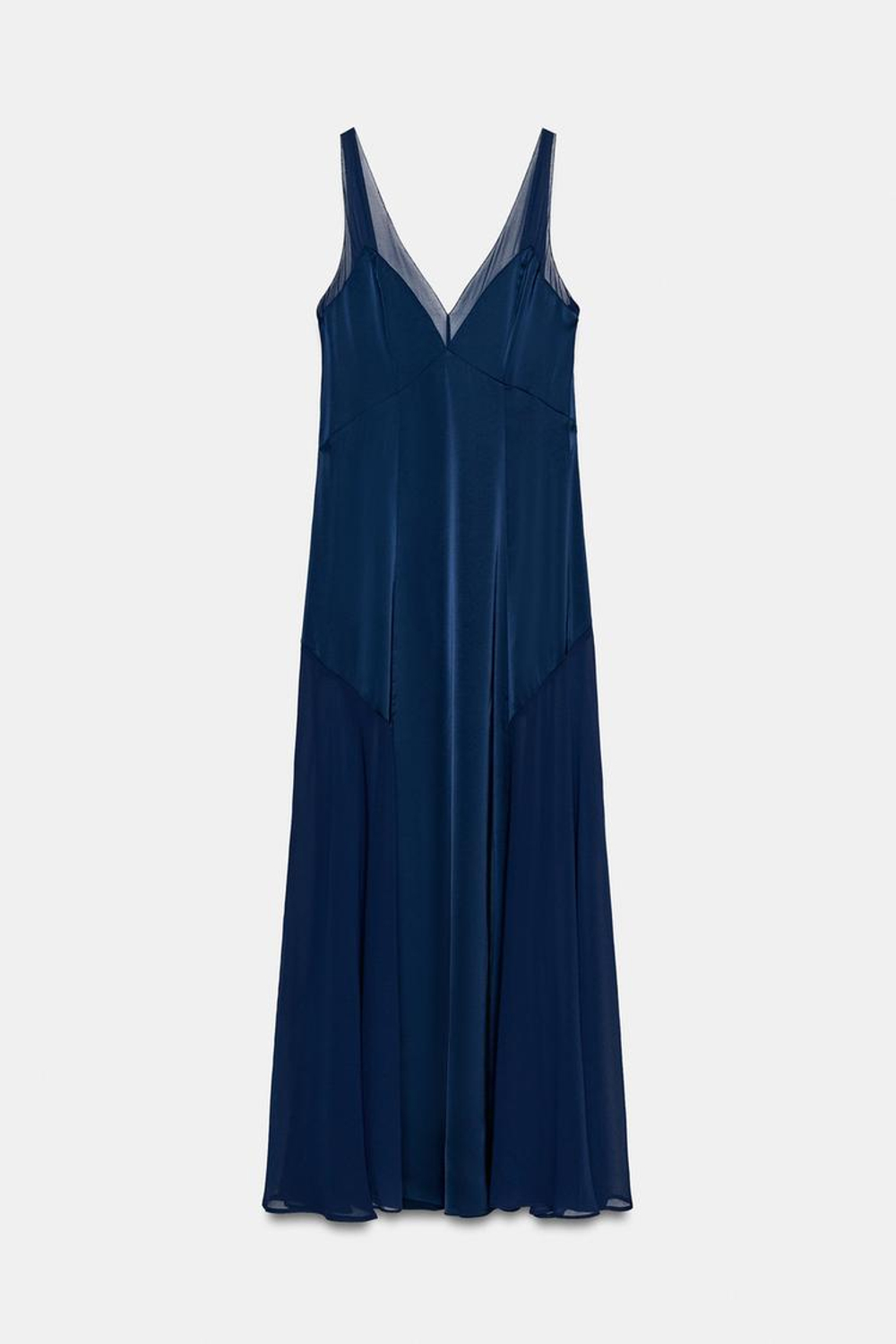 ZARA ДЛИННОЕ АТЛАСНОЕ ПЛАТЬЕ ИЗ КОЛЛЕКЦИИ ZW, МОРСКОЙ СИНИЙ