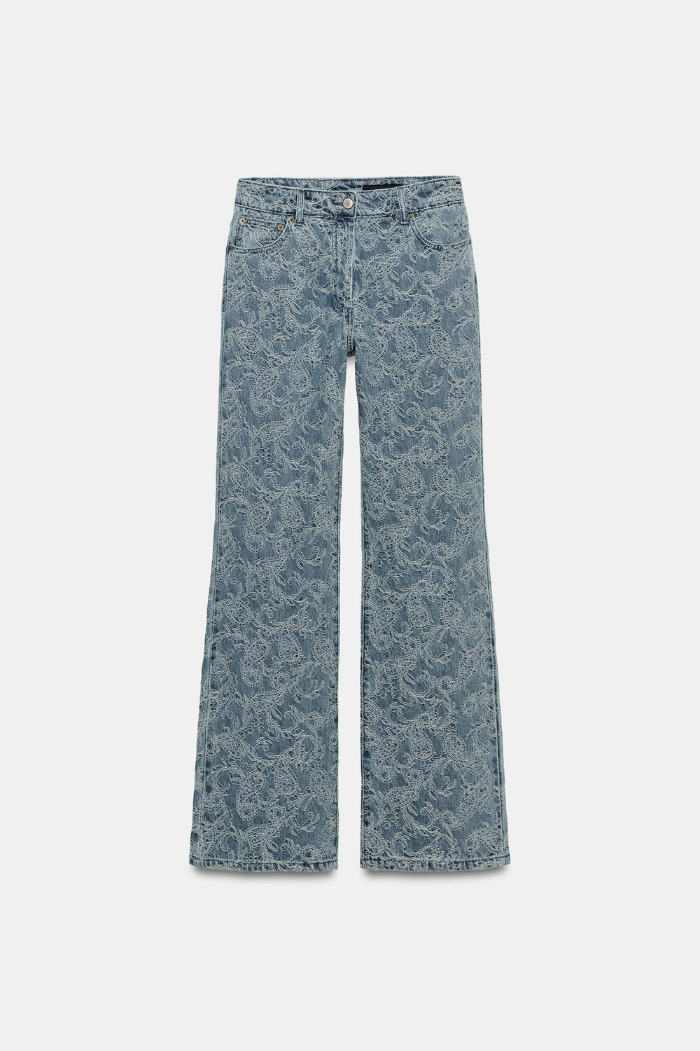 ZARA ДЖИНСЫ FLARE С ВЫСОКОЙ ПОСАДКОЙ И ЖАККАРДОМ — ZW COLLECTION, СИНИЙ