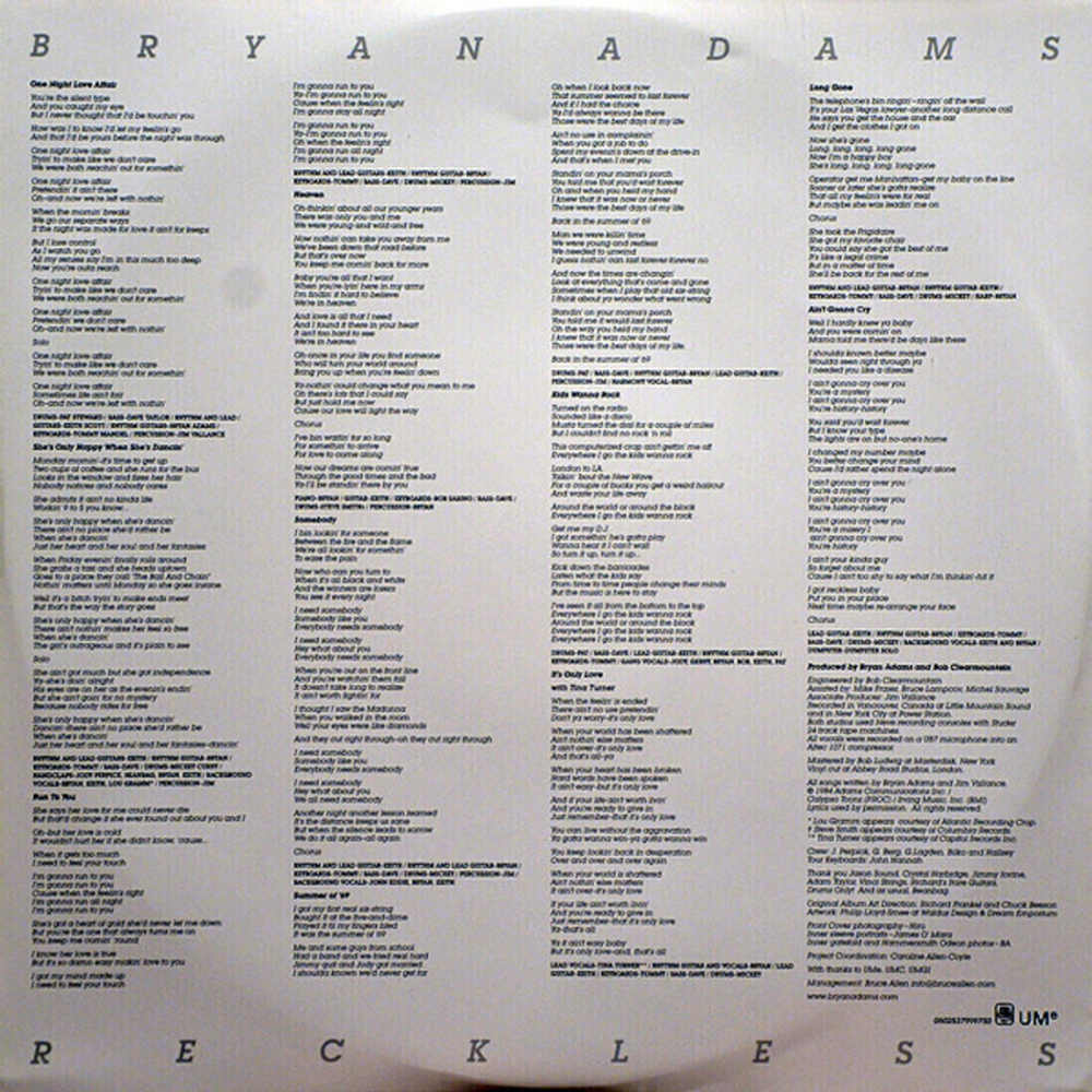 Bryan Adams / Reckless (Limited Edition)(2LP)