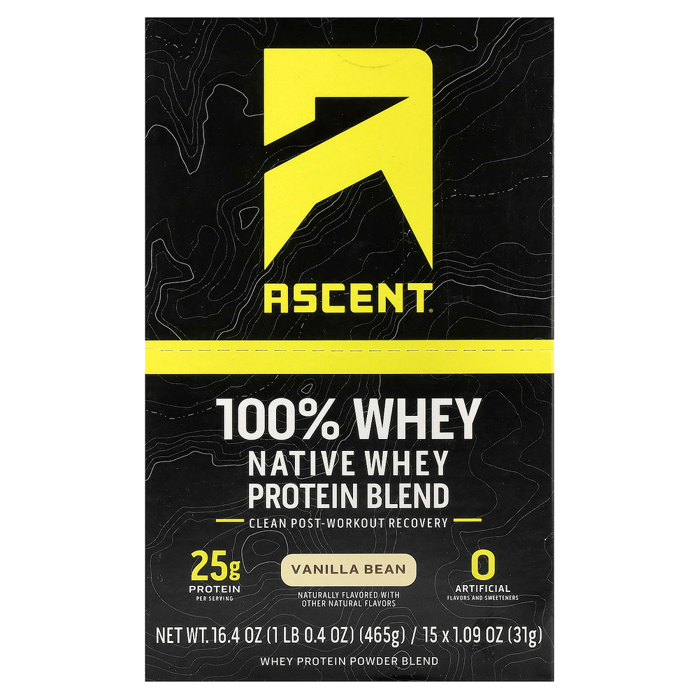 Ascent, Native Whey Protein Blend, Vanilla Bean, 15 Packets, 1.09 oz (31 g) Each