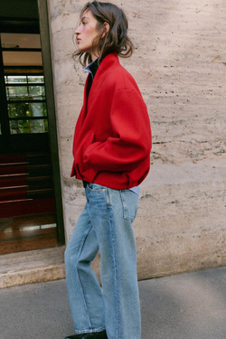 ZARA ДВУБОРТНАЯ КУРТКА ИЗ МЯГКОЙ ТКАНИ, КРАСНЫЙ