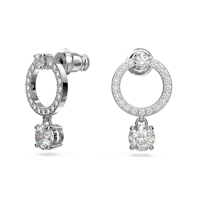 Constella hoop earrings Round cut, White, Rhodium plated
