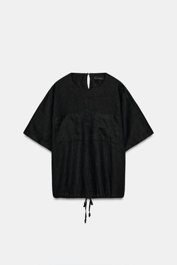 ZARA ЛЬНЯНОЙ ТОП НА ШНУРКАХ — ZW COLLECTION, ЧЕРНЫЙ