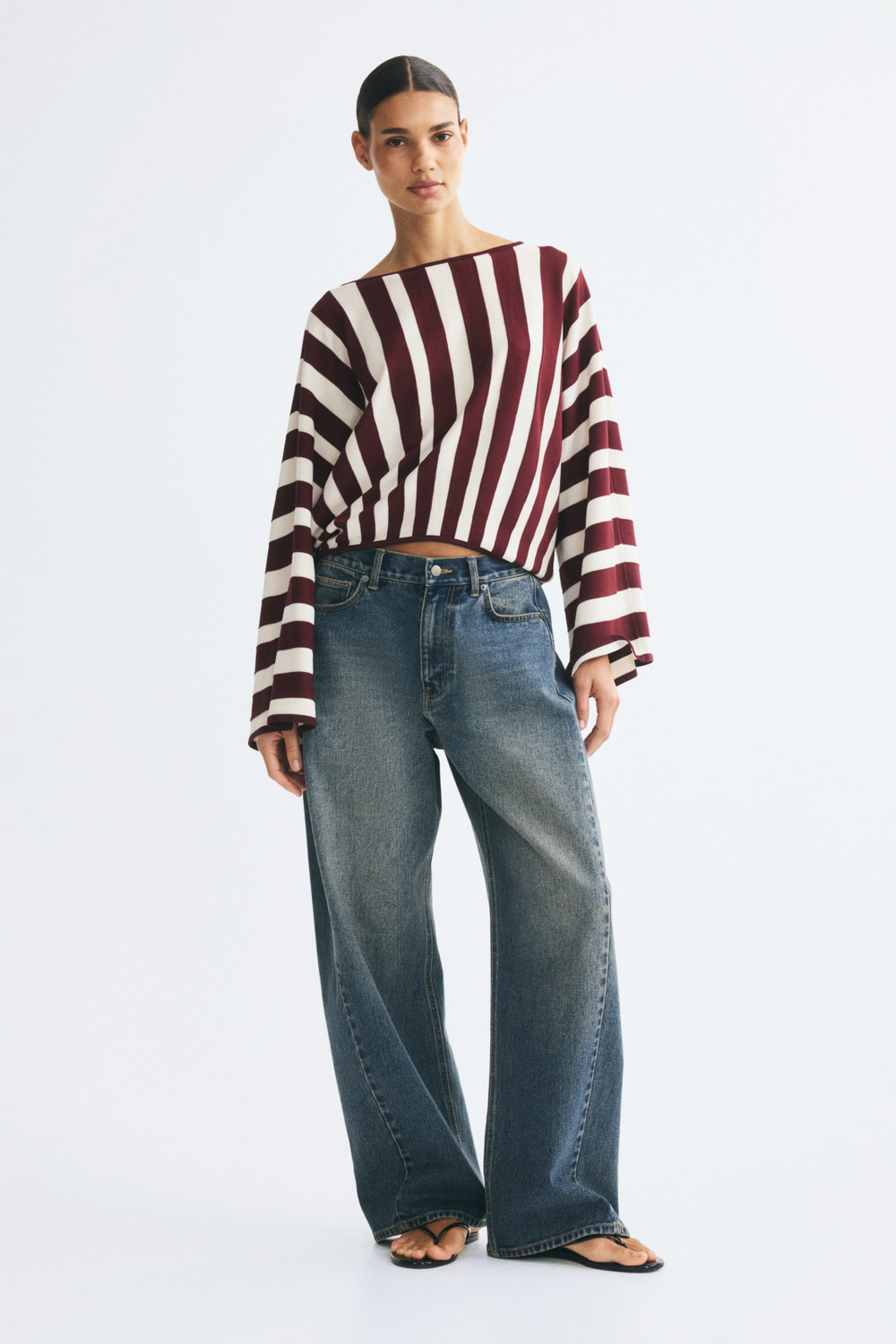 Тонкий трикотажный топ с вырезом лодочка - H&M