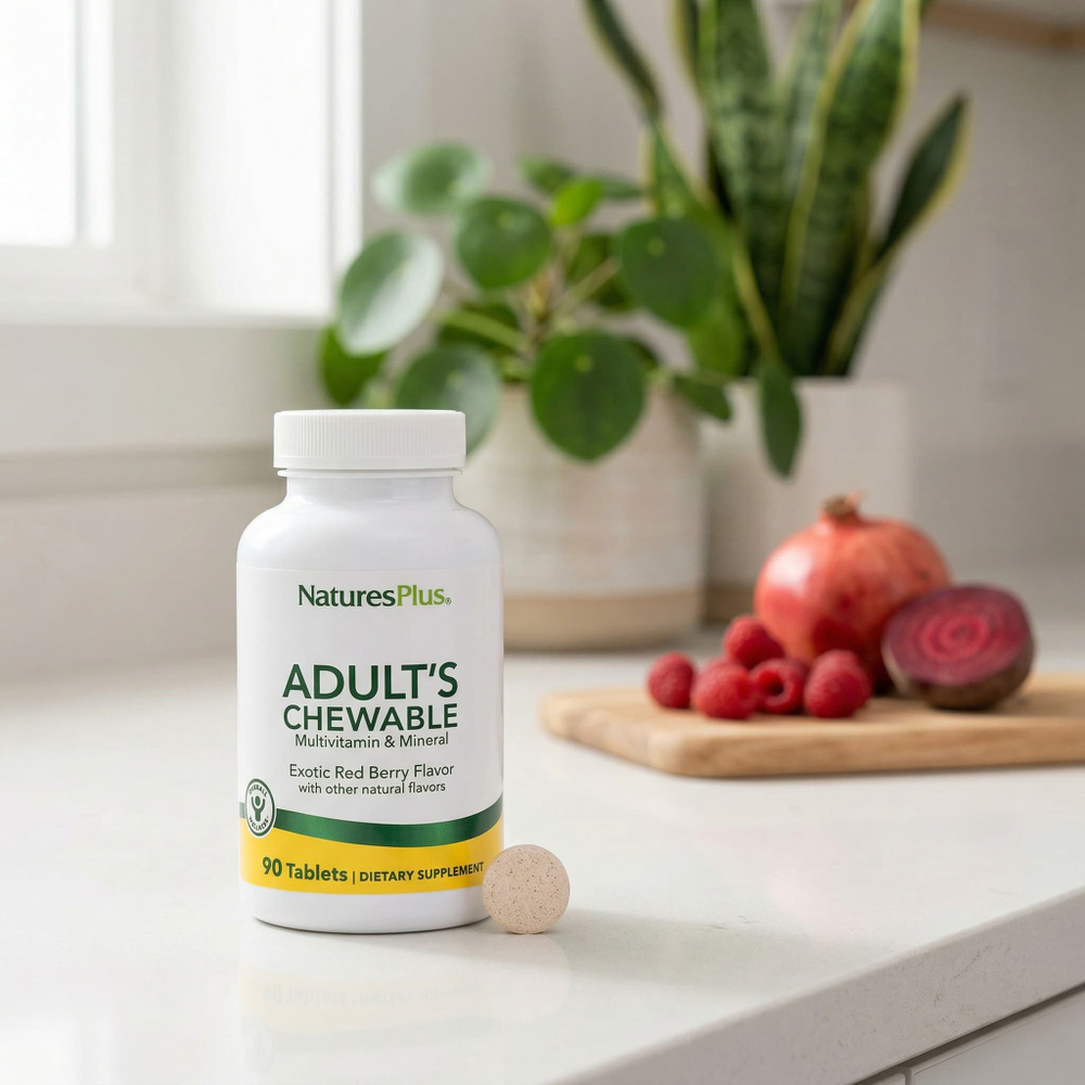 NaturesPlus, Жевательные мультивитамины для взрослых со вкусом экзотических ягод, 90 таблеток