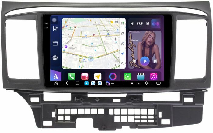Магнитола для Mitsubishi Lancer X 2007-2016 (рамка 9) - FarCar S500-TS20 монитор 9.5" 2K QLED на Android 14, Быстрейшая, CarPlay, 4G SIM-слот