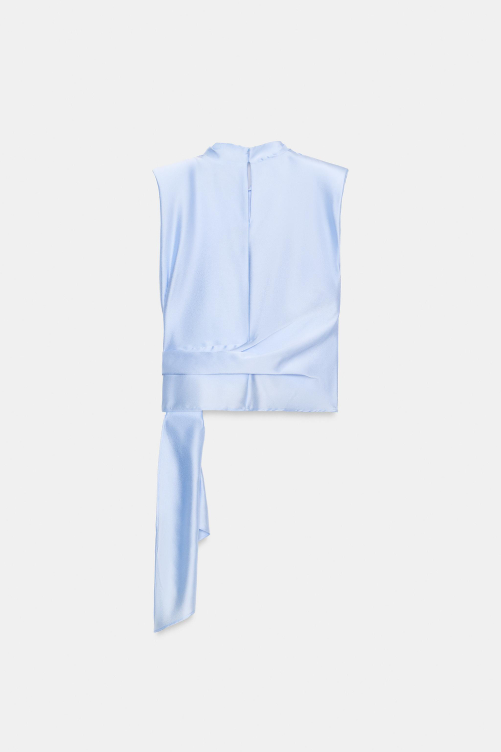 ZARA АТЛАСНЫЙ ТОП С ПОДПЛЕЧНИКАМИ И УЗЛОМ, ГОЛУБОЙ