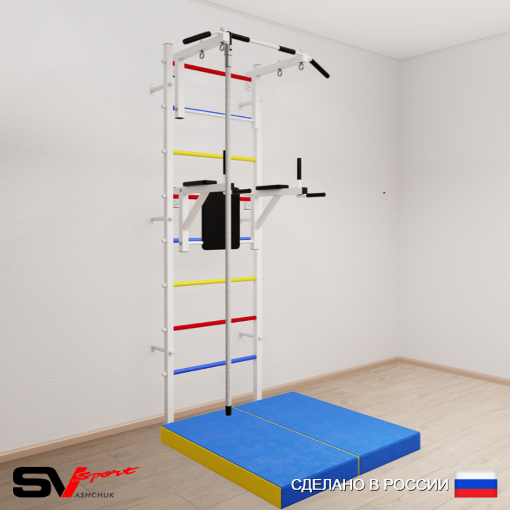 Шведская стенка Sv Sport усиленная 6704 (Турник стандарт/Брусья/Канат/Мат 1м)