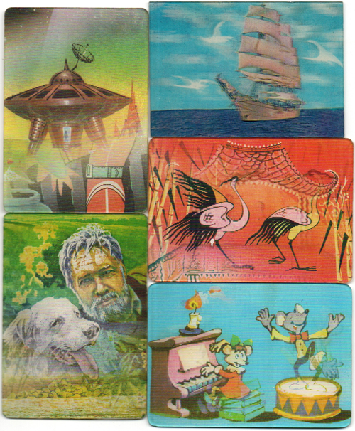 Набор из 5 переливных (стерео) Календариков . Мультфильмы СССР 1982, 1983, 1985, 1988 гг.