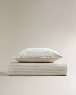 ZARA HOME ДЕТСКИЙ ДВУСТОРОННИЙ ПОДОДЕЯЛЬНИК В ПОЛОСКУ, СИНИЙ