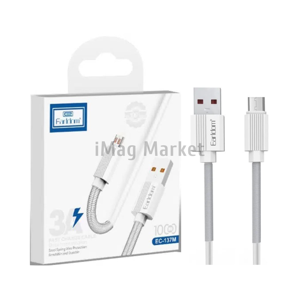 Зарядный кабель Earldom EC-137M, USB-A - micro-USB, 3A, 18W, 1 м, белый