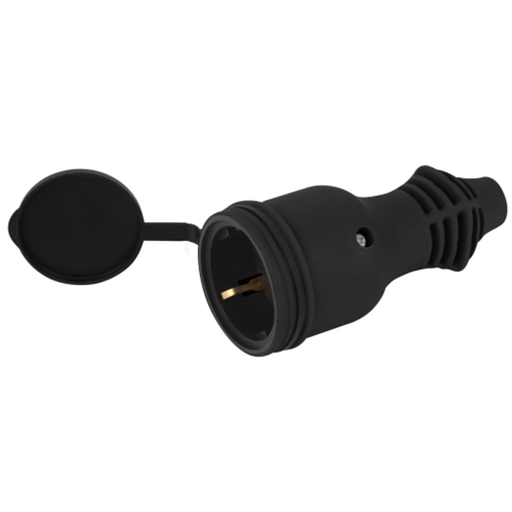 Розетка ЭРА RX11-B-IP44 каучуковая c заземлением 16А IP44 прямая черная | Электротовары