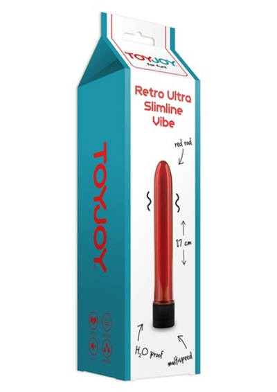 Красный вибратор RETRO ULTRA SLIMLINE - 17 см.