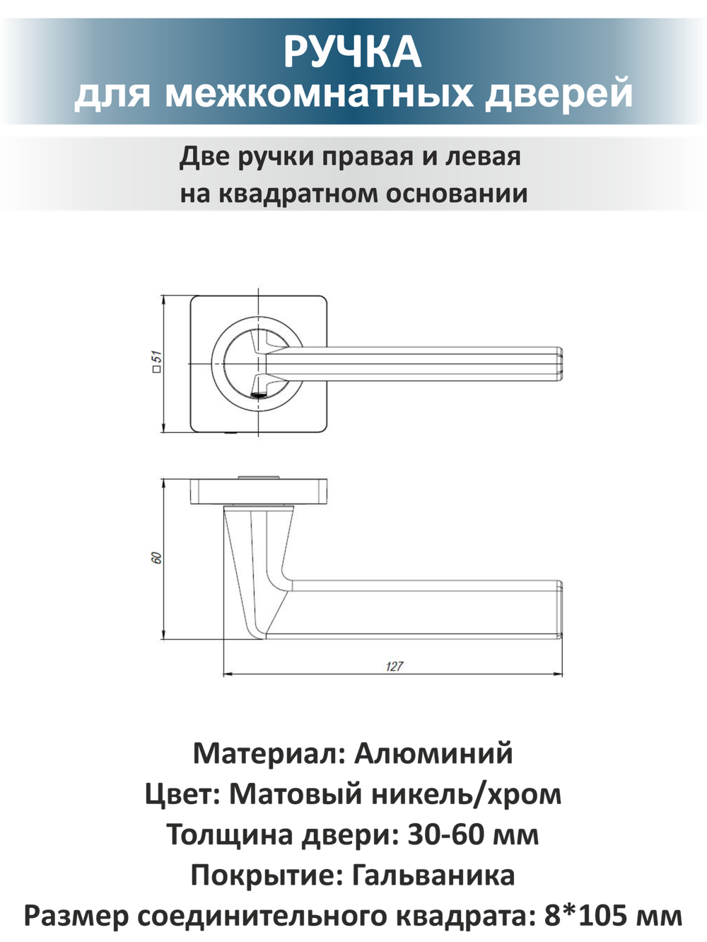 Ручка для межкомнатных дверей с защёлкой и петлями TREND
