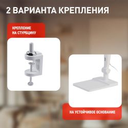 Настольный светильник ЭРА NLED-497-12W-W светодиодный на струбцине и с основанием белый | Светодиодные настольные лампы