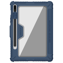 Чехол книжка синего цвета (Sapphire Blue) от Nillkin для планшета Samsung Galaxy Tab S8 и S8 5G, серия Bumper Pro, с защитной шторкой для камеры