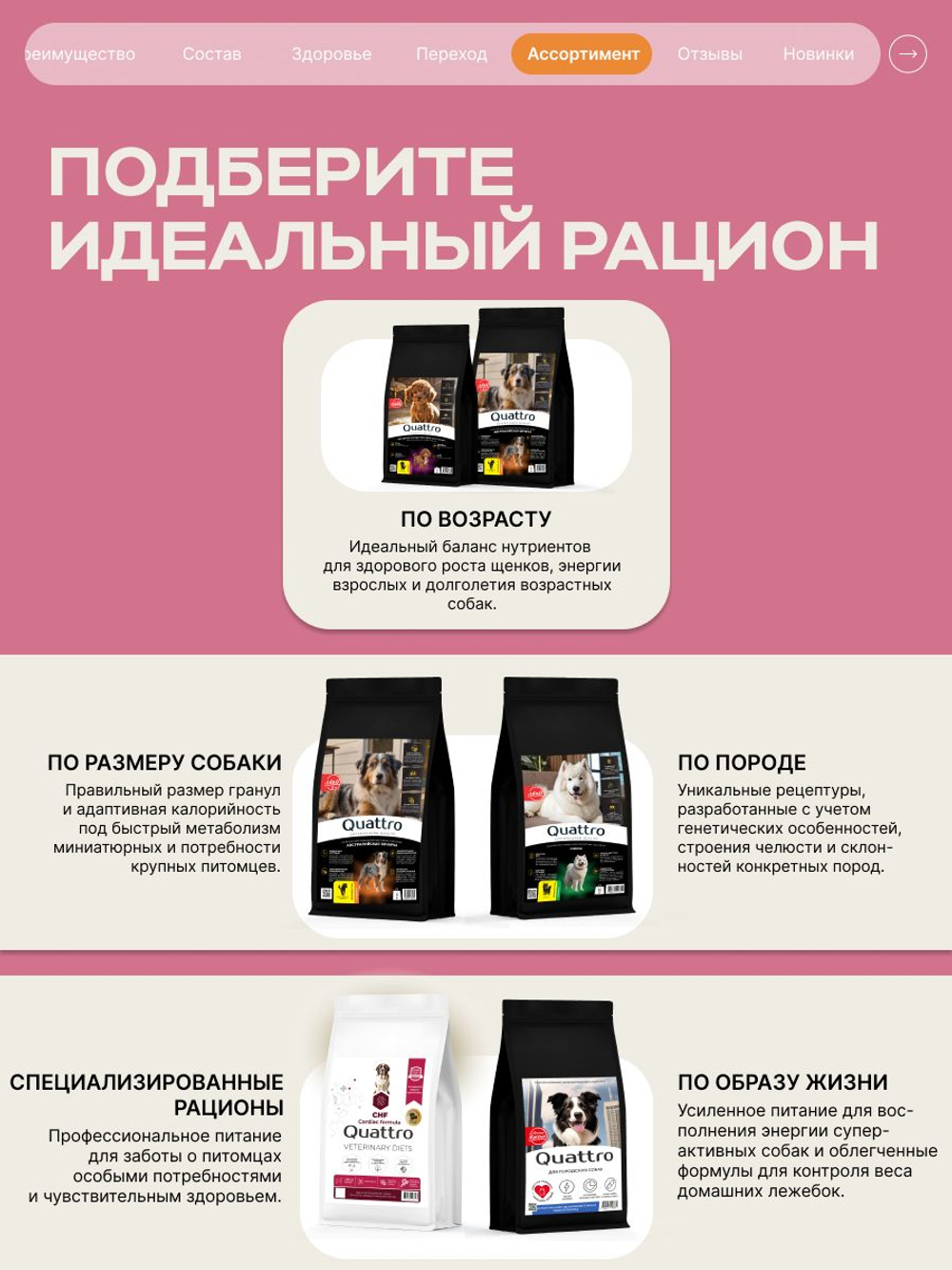 Корм сухой для взрослых собак породы Йоркширский терьер, с индейкой, 800 гр, QUATTRO