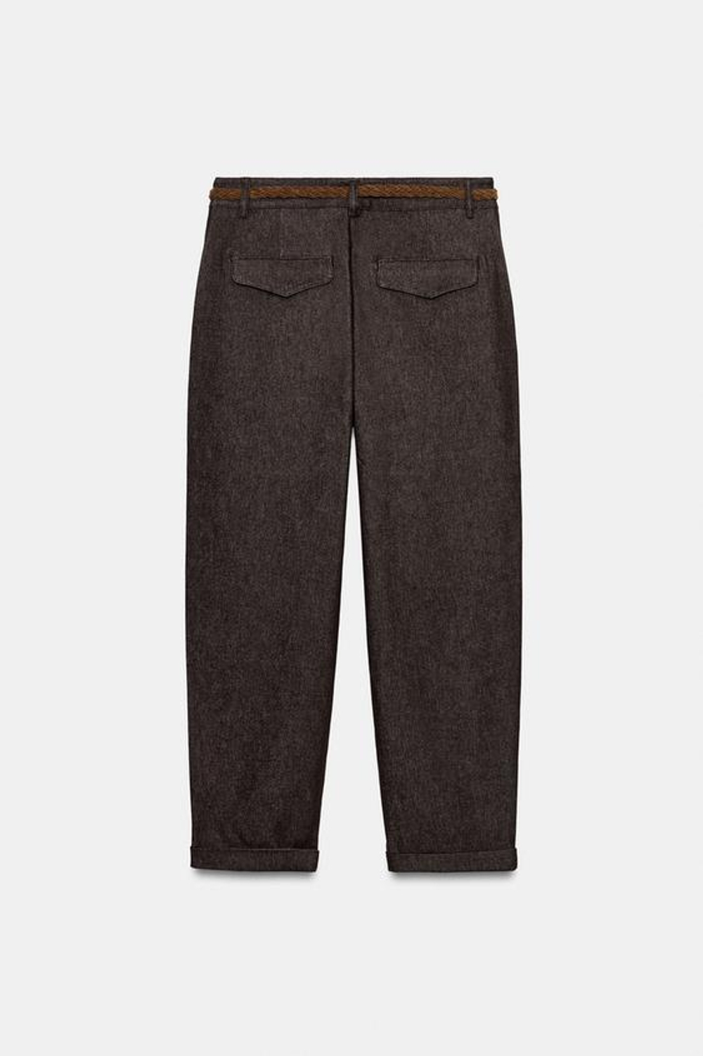 ZARA БРЮКИ ЧИНОС С ПЛЕТЕНЫМ РЕМНЕМ, КОРИЧНЕВЫЙ