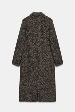 ZARA ДЛИННОЕ ПАЛЬТО С АНИМАЛИСТИЧЕСКИМ ПРИНТОМ — ZW COLLECTION, ЛЕОПАРДОВЫЙ/НЕЖНО-КОРИЧНЕВЫЙ