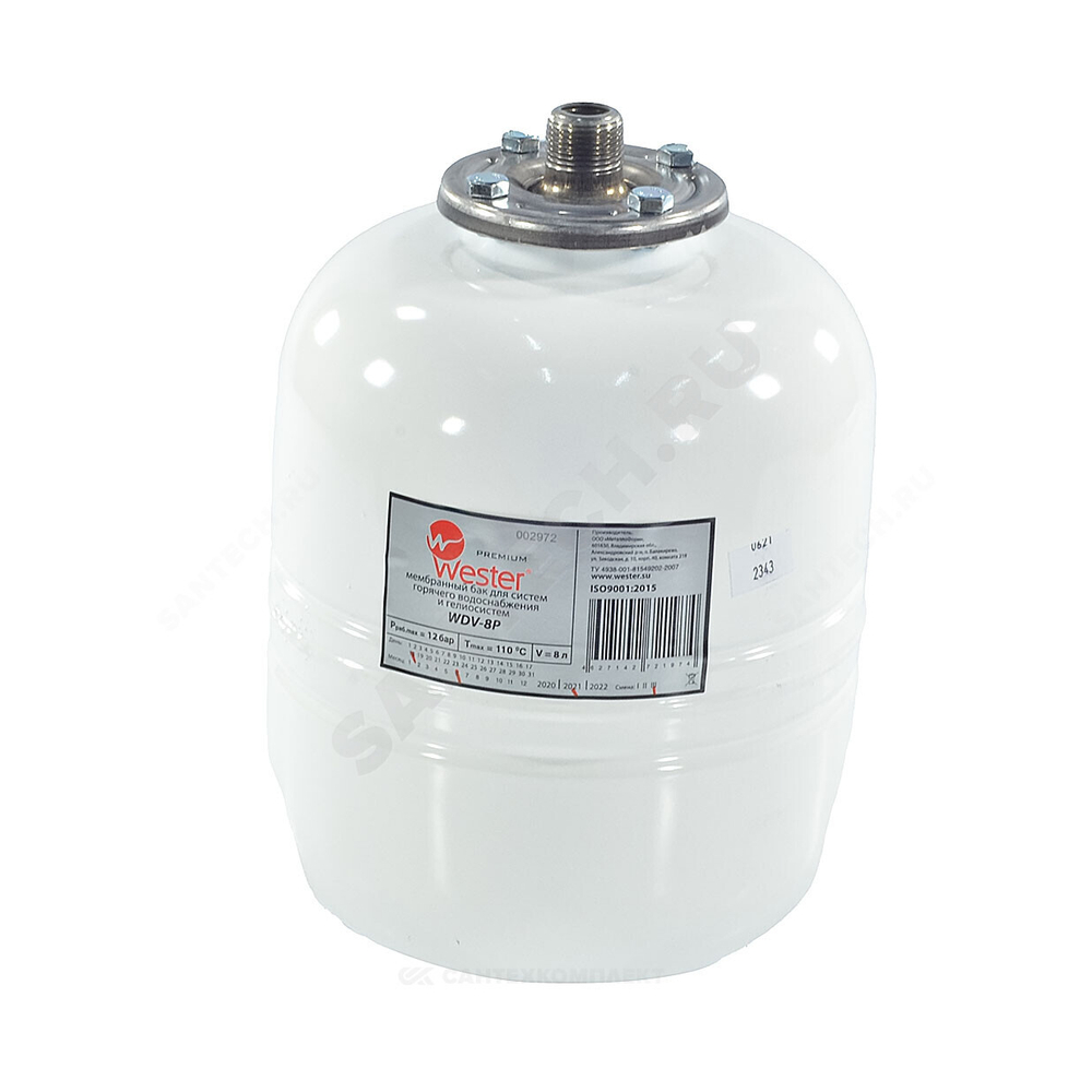 Бак расширительный мембранный для отопления 8 л 12 бар 3/4" НР WDV Premium Wester 0-14-0350
