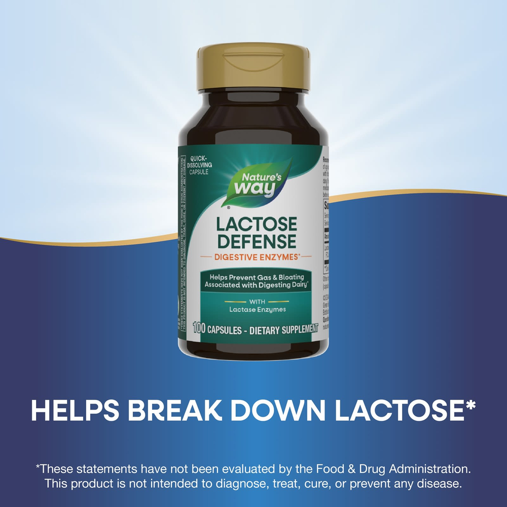 Nature's Way, Lactose Defense, добавка для расщепления лактозы, 100 капсул (230 мг в 1 капсуле)