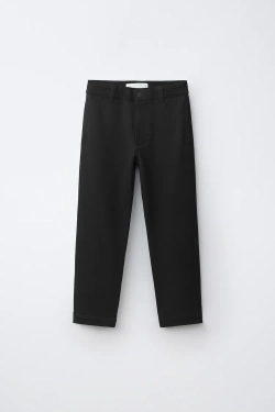 ZARA БРЮКИ STRAIGHT С ПОЯСОМ В РУБЧИК, ЧЕРНЫЙ
