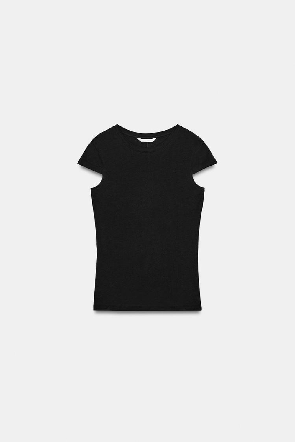 ZARA МИНИМАЛИСТИЧНАЯ ФУТБОЛКА С КОРОТКИМИ РУКАВАМИ, ЧЕРНЫЙ