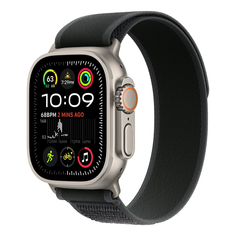Apple Watch Ultra 2 (2024), 49 мм корпус из титана цвета «Natural», ремешок Trail Loop размера M/L цвета «Black»