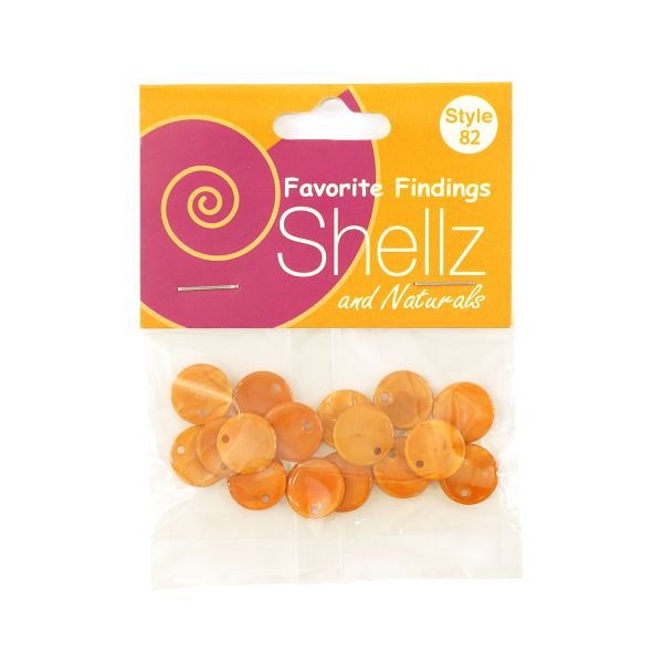 Пуговицы на ножке, ракушка, Shellz & Natural Round River Shell Dangles 13 мм, оранжевый, 16 шт, Blumenthal Lansing