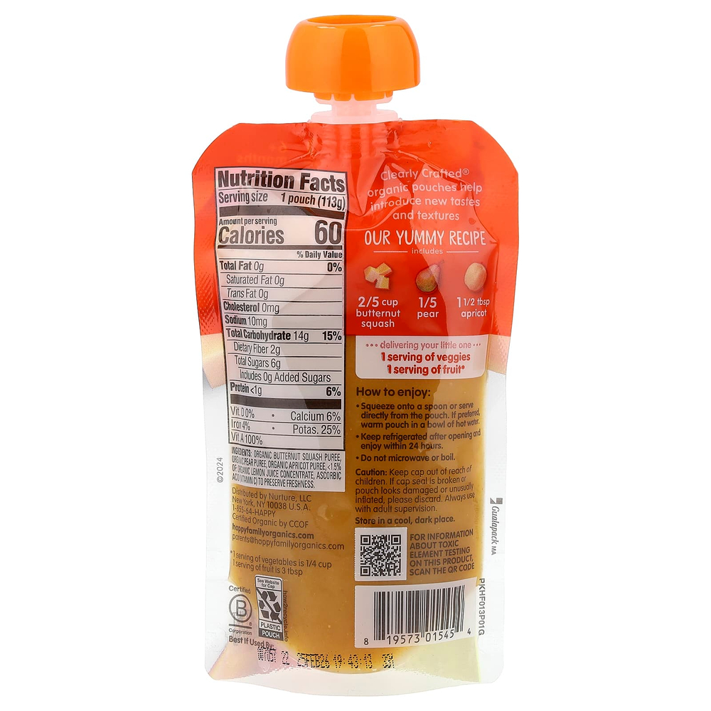 Happy Family Organics, Happy Baby®, тыква, груши и абрикосы, для детей старше 6 месяцев, 113 г (4 унции)