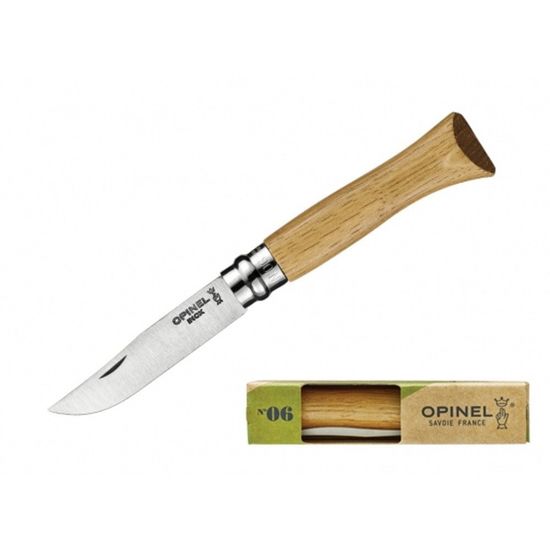 Складной нож Opinel №6, нержавеющая сталь, дубовая рукоять в картонной коробке, 002024 c клинком из стали Sandvik™ 12С27