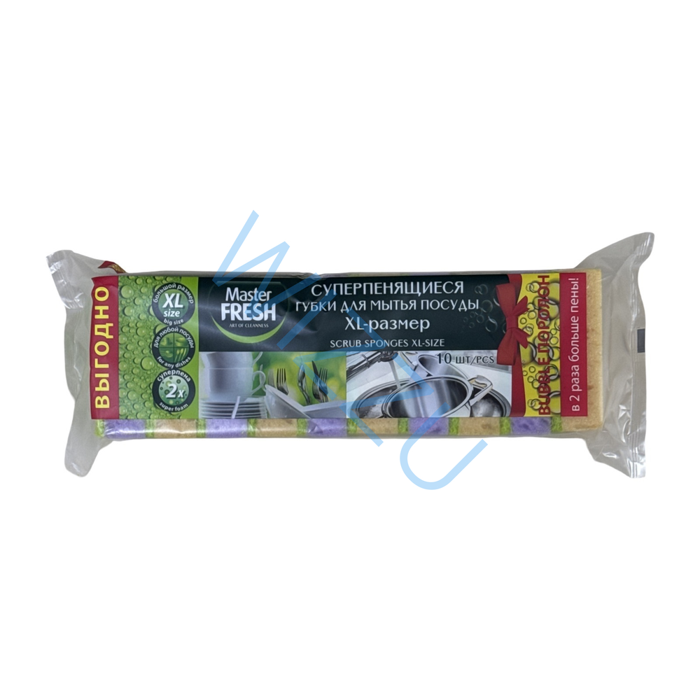 Master FRESH губки для мытья посуды XL (бабл-поролон) 10шт. микс яркие цвета
