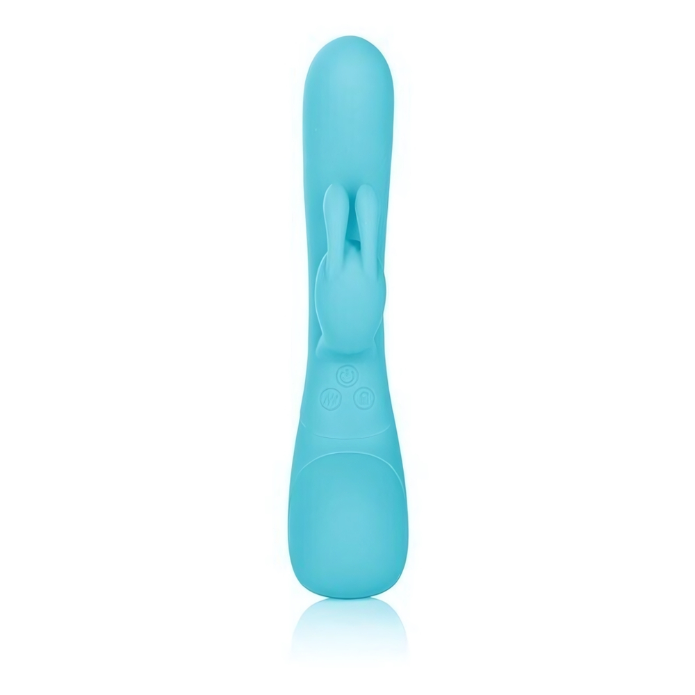 Силиконовый вибратор со стимуляцией клитора и панелью давления Impress Rabbit (12 режимов) (Цвет: голубой)
