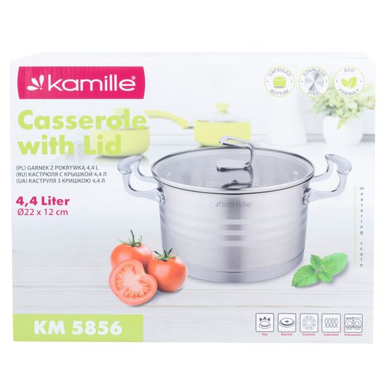 Кастрюля 4,4 л. из нержавеющей стали Kamille KM 5856 с крышкой