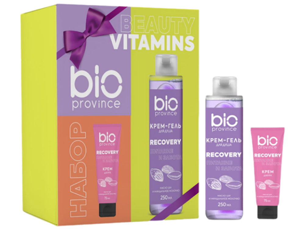 Набор BIOPROVINCE Beauty vitamins: Крем-гель для душа Масло ши и миндальное молочко Питание и забота, 250 мл + Bioprovince Крем для рук питательный, 75 мл, блок 10шт.