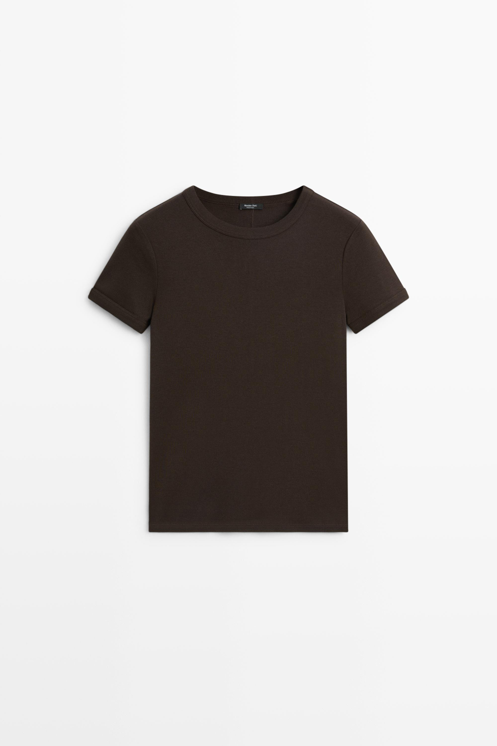 Massimo Dutti Футболка с короткими рукавами и отделкой в рубчик, коричневый