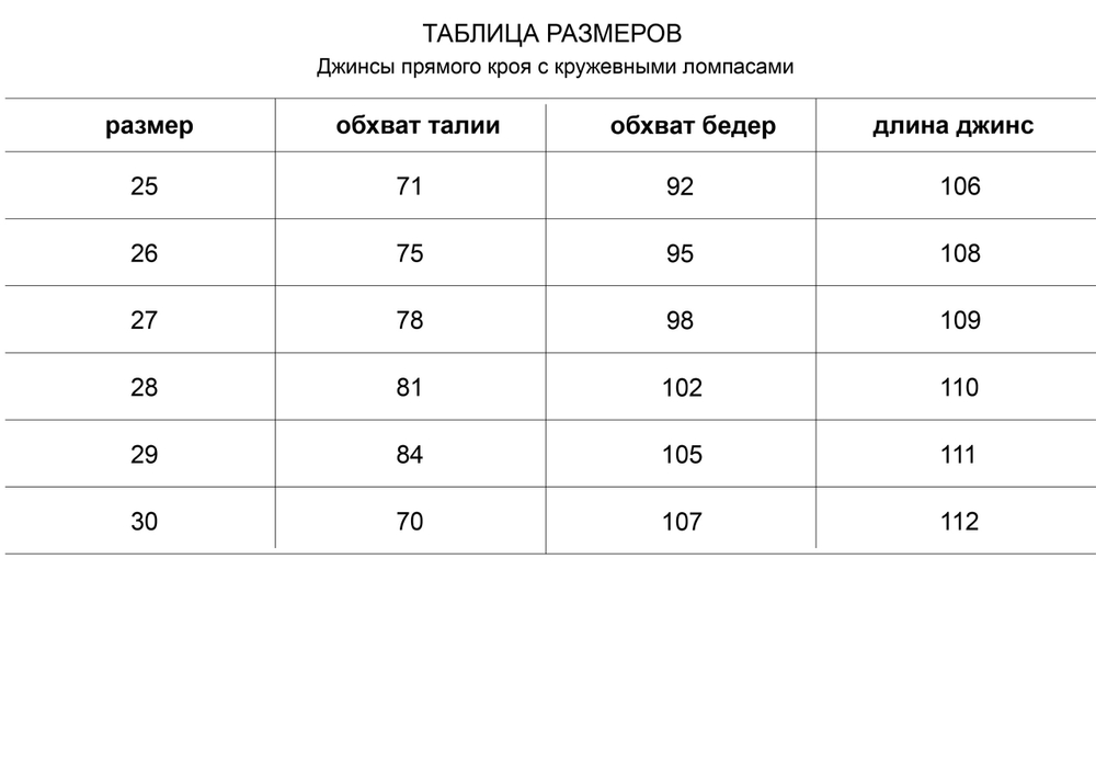 ДЖИНСЫ ПРЯМОГО КРОЯ С КРУЖЕВНЫМИ ЛАМПАСАМИ