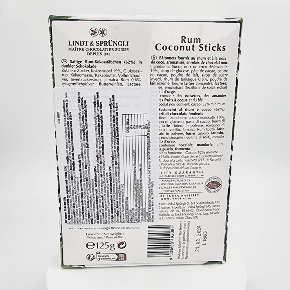 Кокосовые палочки с ромом в шоколаде Lindt Choco Fruits Rum Coconut Sticks 125 г (из Финляндии)