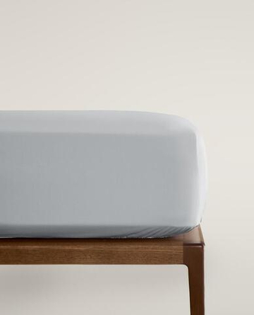 ZARA HOME НАТЯЖНАЯ ПРОСТЫНЯ ИЗ ХЛОПКА ПЕРКАЛЬ | ВЫСОТА 40 СМ (300 НИТЕЙ), СИНИЙ