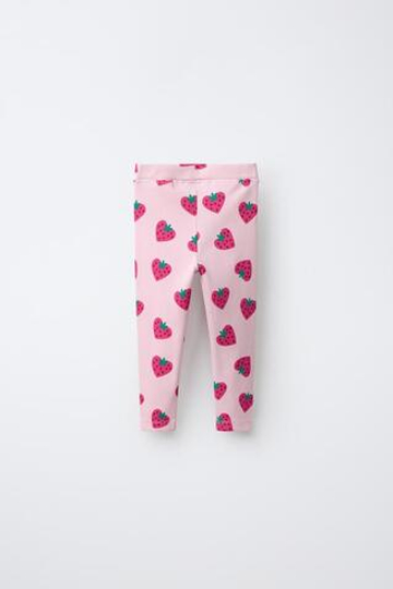 ZARA ЛЕГИНСЫ В РУБЧИК С ПРИНТОМ КЛУБНИКИ, РОЗОВЫЙ